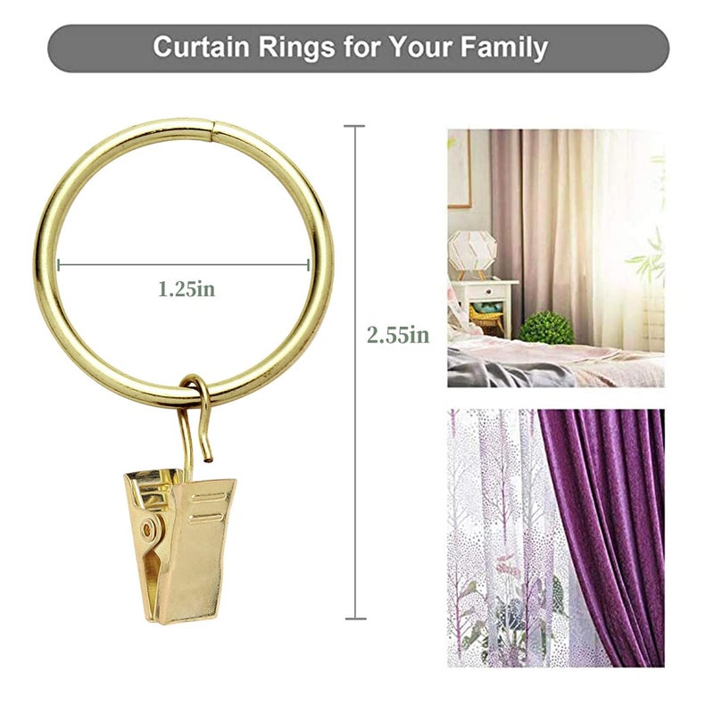 Fivebop 40 Pack Rings Curtain Clips Rustproof Metal Window Drapery Clip Vintage Heavy Duty Eyelet Curtain Rods Hangers Rings with Hooks, 1.25In Inner Diameter (Golden-Non Open) - Image 2